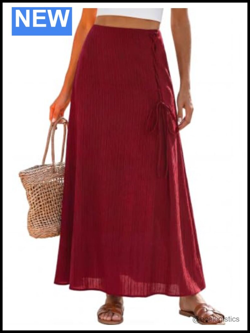 High Waisted Midi Skirt Tie Front Flowy A-Line